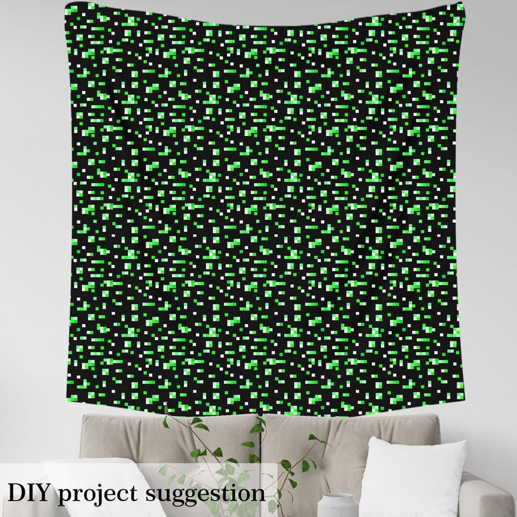 Miner Grid Fabric by The Yard Green Geometric Patchwork Plaid Fabrics for Sewing Lovers Game Pixelated Style Decor