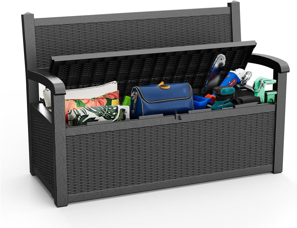 80 Gallon Outdoor Storage Bench Lockable Deck Box Outdoor Storage Box Waterproof ,Garden,and Porch - Perfect for