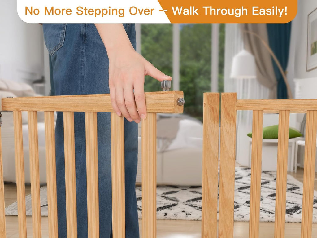 Wooden Freestanding Dog Gate with Door - 4 Panel H:23"