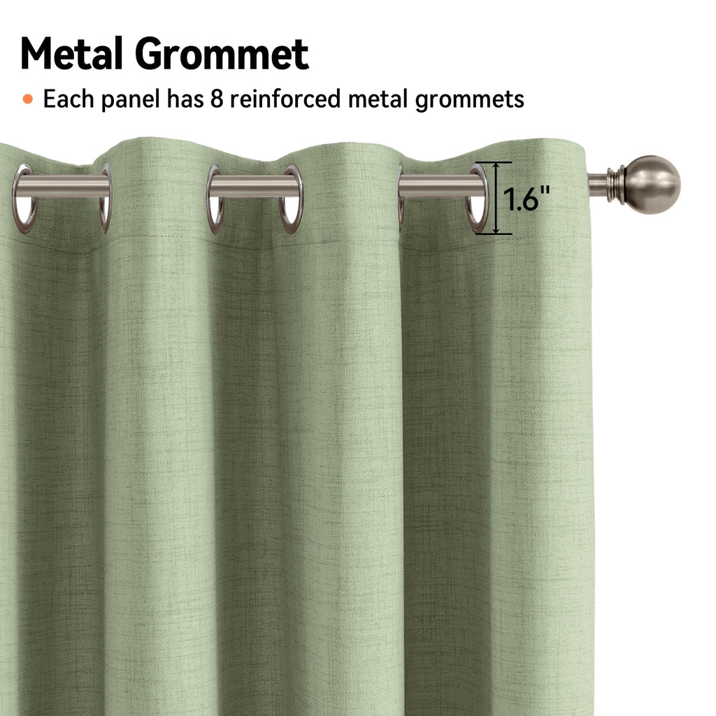 Blackout Linen Curtains 63 Inch Long 2 Panels Set, Sage Green