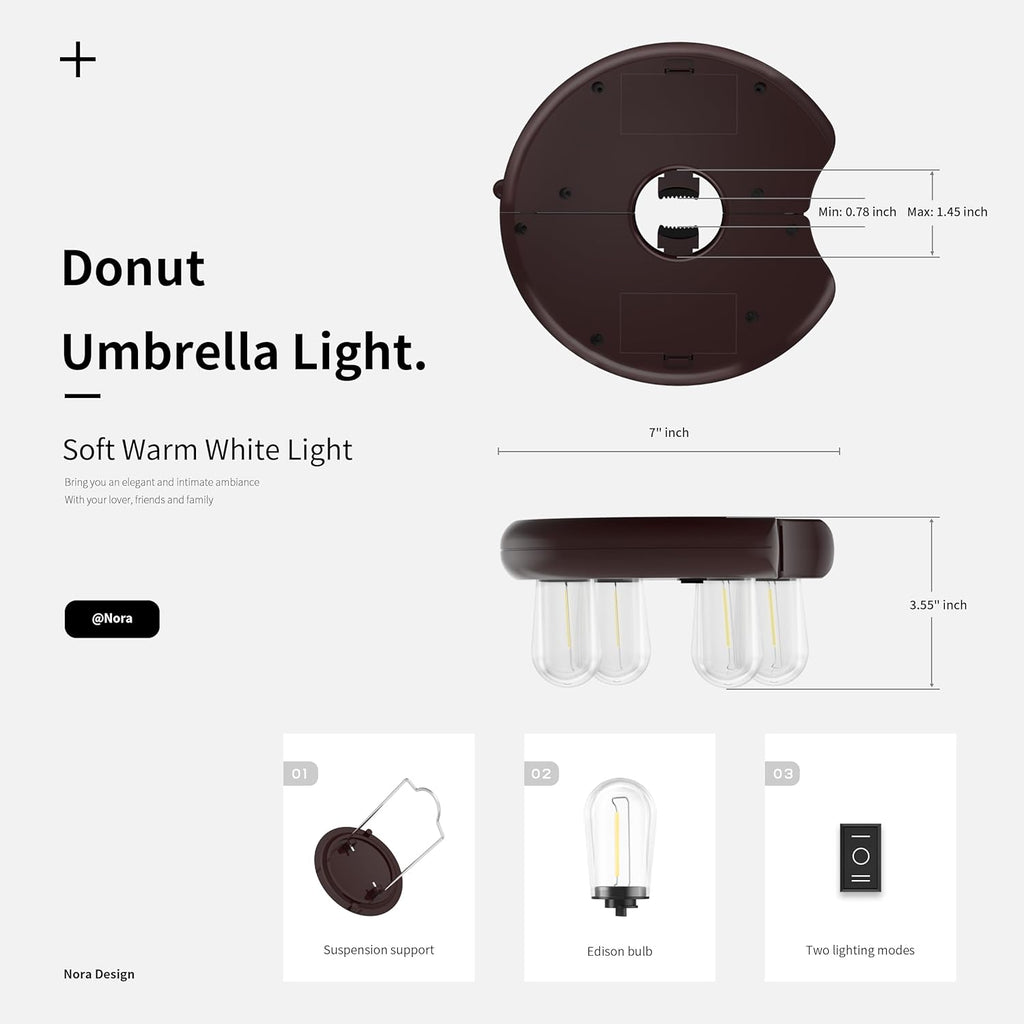 Patio 2 Packs Umbrella Light with LED Edison Bulbs
