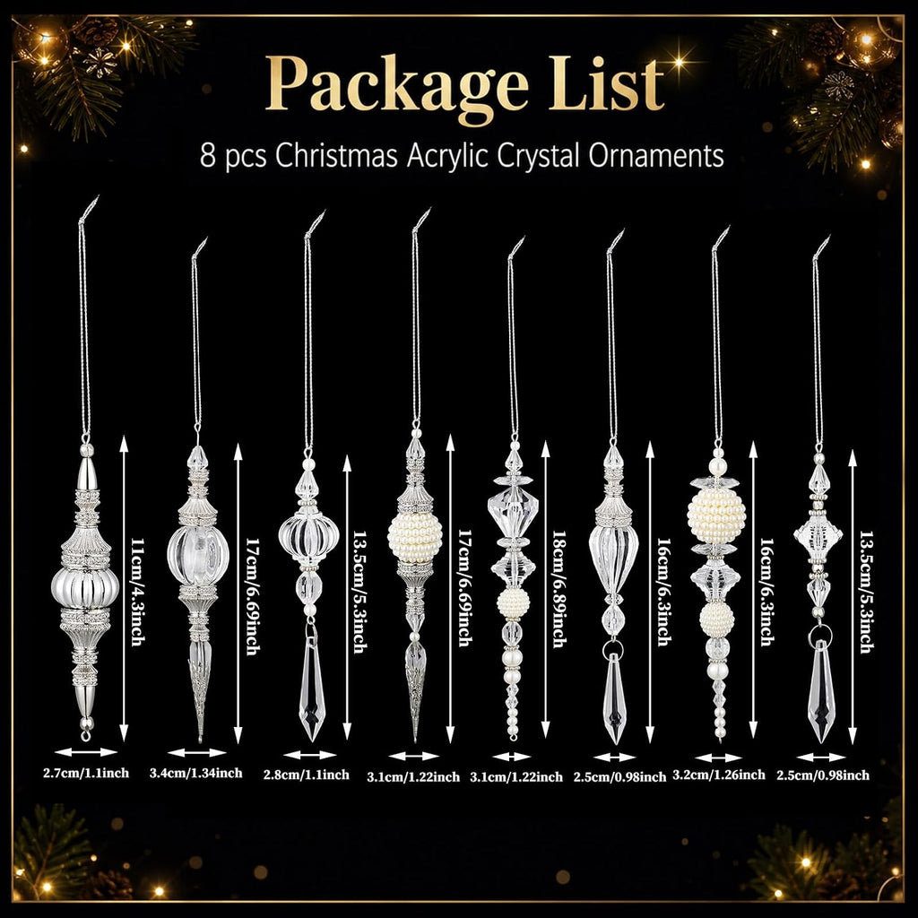 8 Pcs Crystal Finial Hanging Ornaments for Christmas Tree, Acrylic