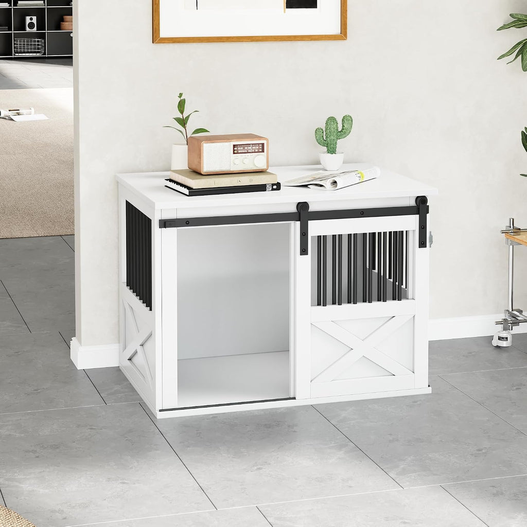 Wooden Dog Crate Furniture, Big Kennel Pet Cage End Table for Indoor
