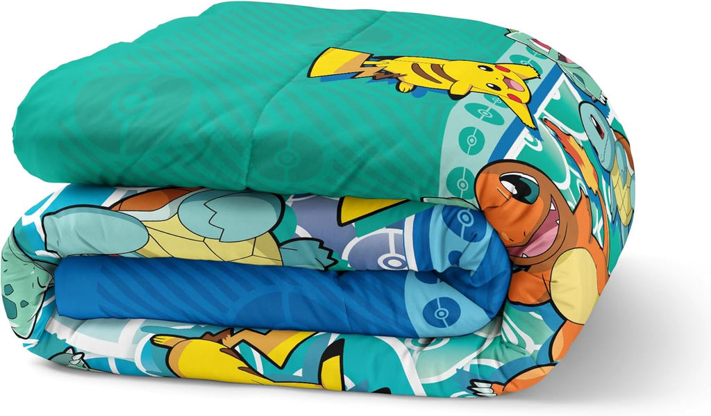 Twin Bed in a Bag Set, Pikachu Charmander Squirtle Bulbasaur, Kids Boys Girls Bedding Comforter Sheets