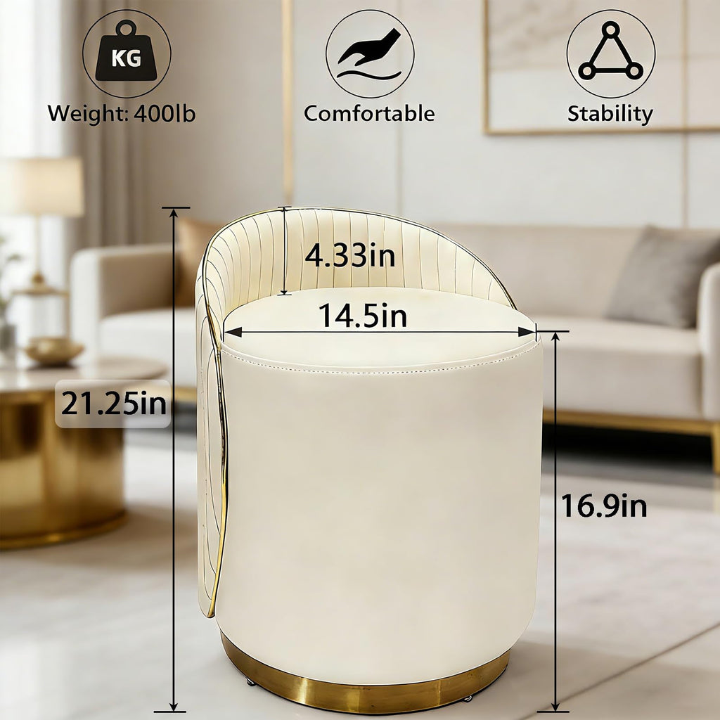 Vanity Stool with Back, 360° Swivel Vanity Chair, 400lbs Modern Round Leather Makeup Stool, Ottoman Chair, Dressing