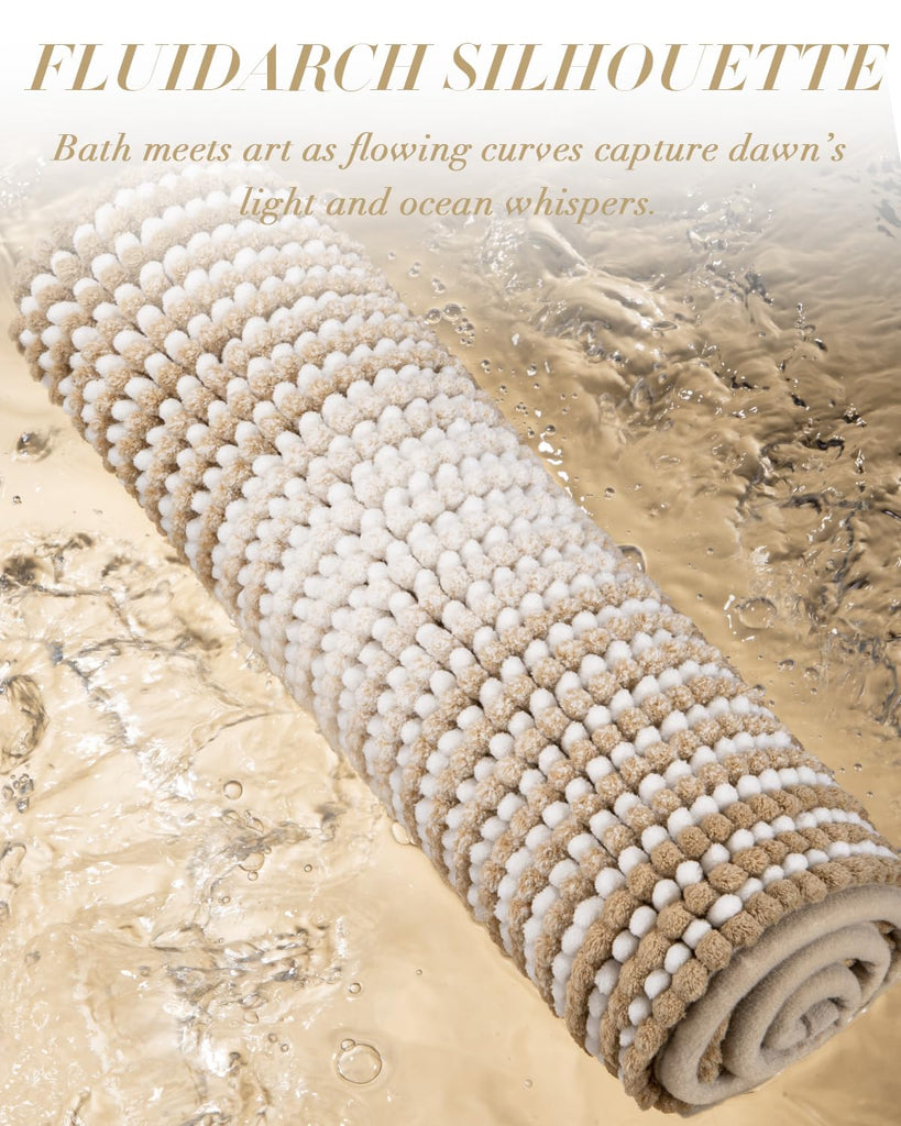 Large Bathroom Rugs Runner, 22x60 Striped Bath Mats, Beige