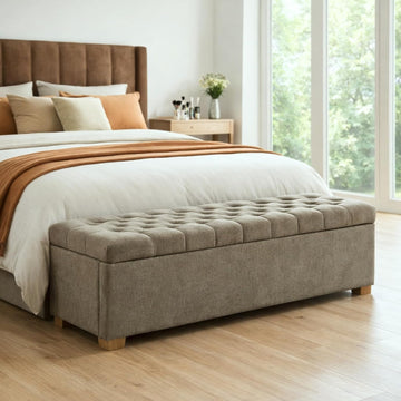 Storage Bench , 60.24'' Tufted King Size Upholstered End of Bed Bench with Wood Legs , Cloakroom, Window, Taupe.