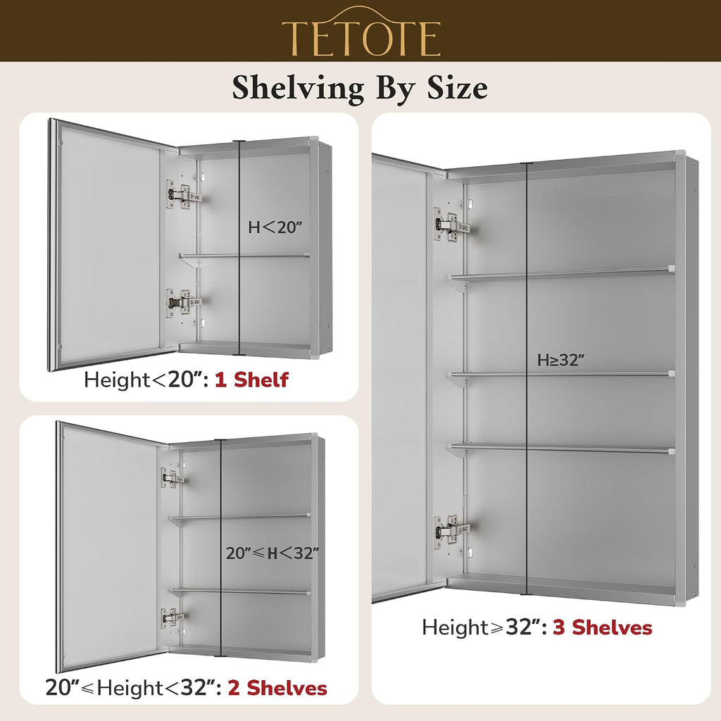 20 x 32 Medicine Cabinet Mirror with Tempered Beveled Mirror Silver Medicine Cabinet Aluminum Cabinet DTC Hinges