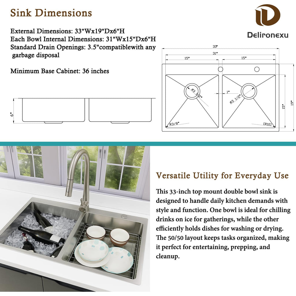 33x19 Drop Sink Double Bowl, Mobile Home Kitchen Sink