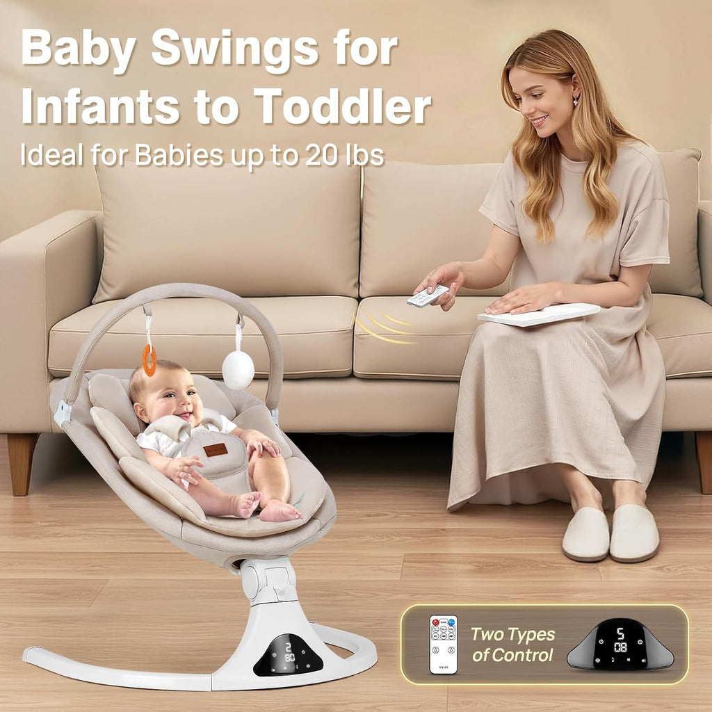 Swings for Infants Remote Control Bluetooth Music Speed Beige