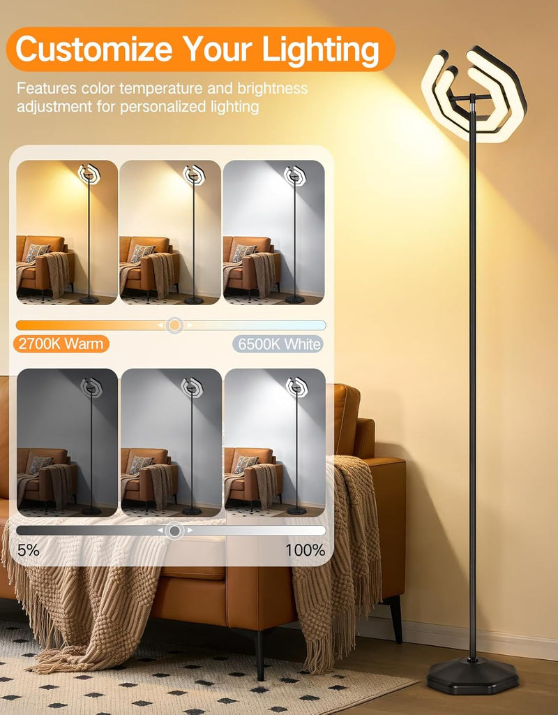 Floor Lamp, 3000LM 30W LED Torchiere Floor Lamp with Remote and Touch Control, Stepless Dimmable 2700K-6500K