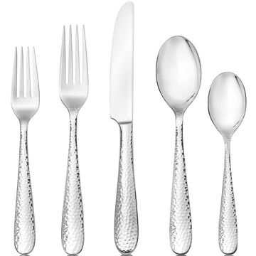 Premium 20 Piece Hammered Silverware Set, 18/10 Stainless Steel, Fine Flatware Service for 4 - Dishwasher Safe