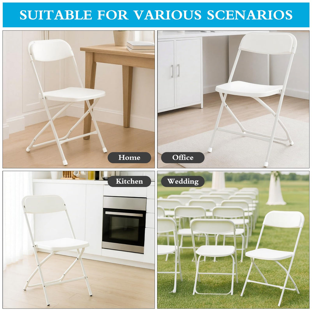 80 Pack White Plastic Folding Chairs with Steel Frame
