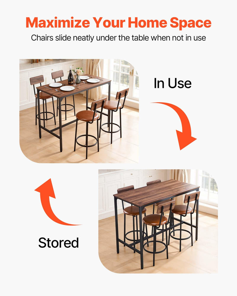 Bar Table and Chairs Set, 5PCS 47.2′′ Bars Tables Set with Rounded Edge Design, Rectangular Pub Table with Four