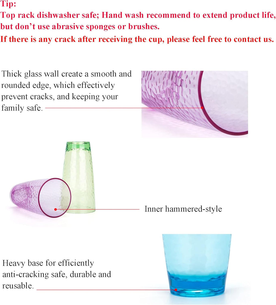 Hammered 26-ounce Plastic Tumbler Acrylic Glasses, set of 6 Multicolor