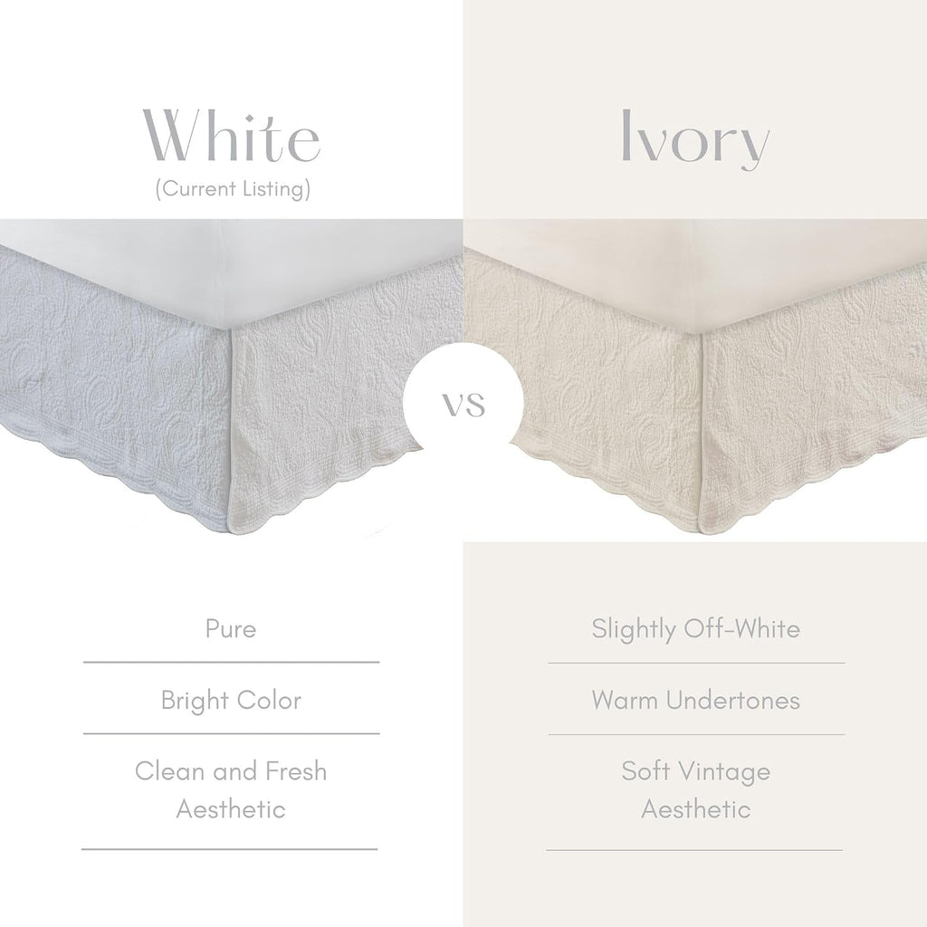Home Paisley Quilted 100% Cotton Bed Skirt, White, Twin