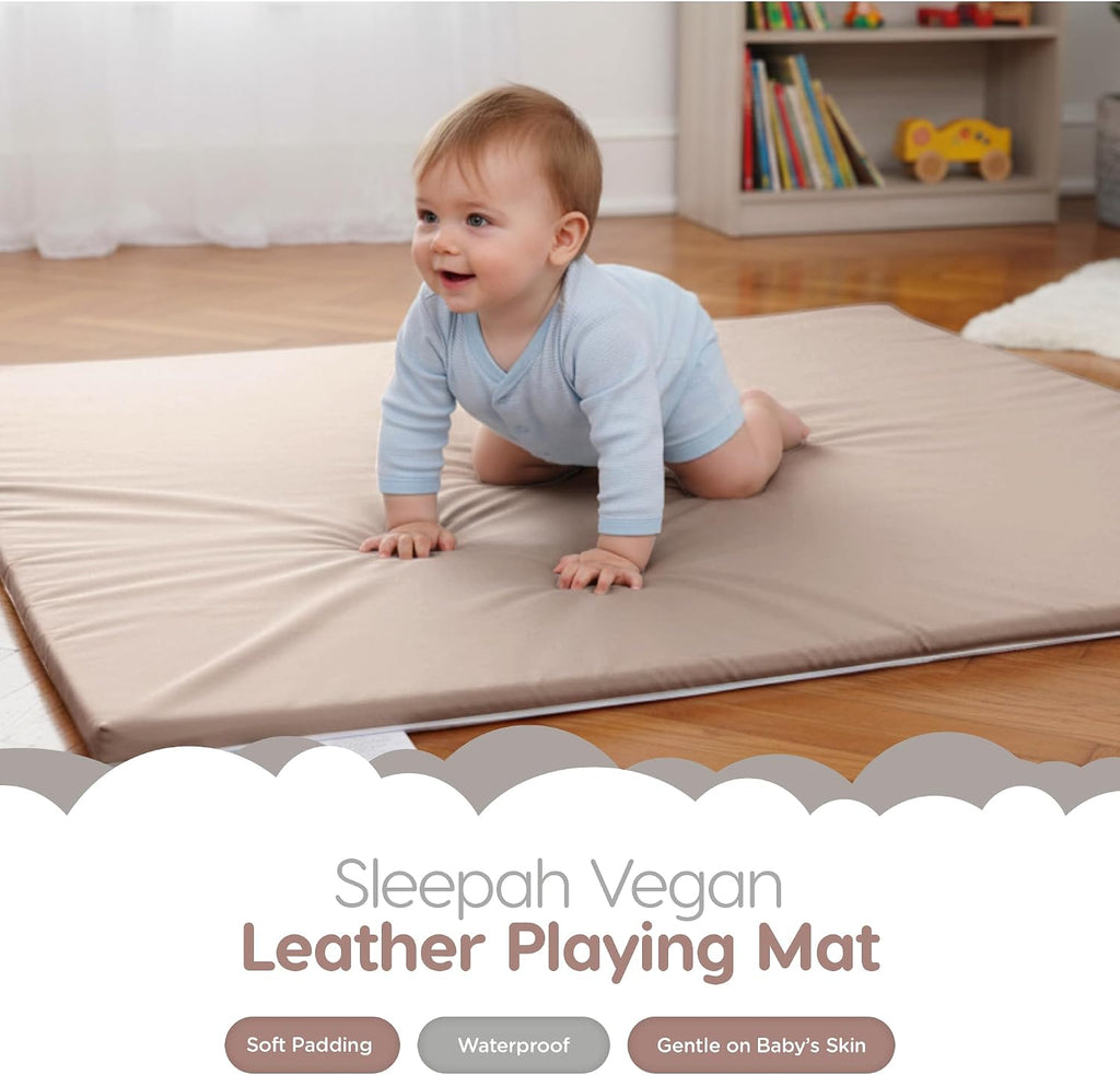 Play Mat for Floor (50" x 50") Waterproof Vegan Leather - Easy to Clean w Removable Cover - Mat for Tummy Time
