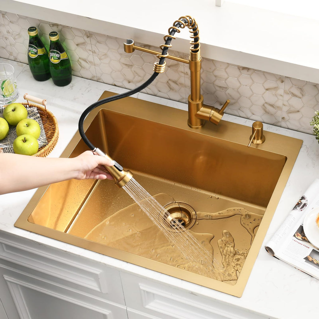 25x22 Drop Sink with Faucet, Gold Brushed