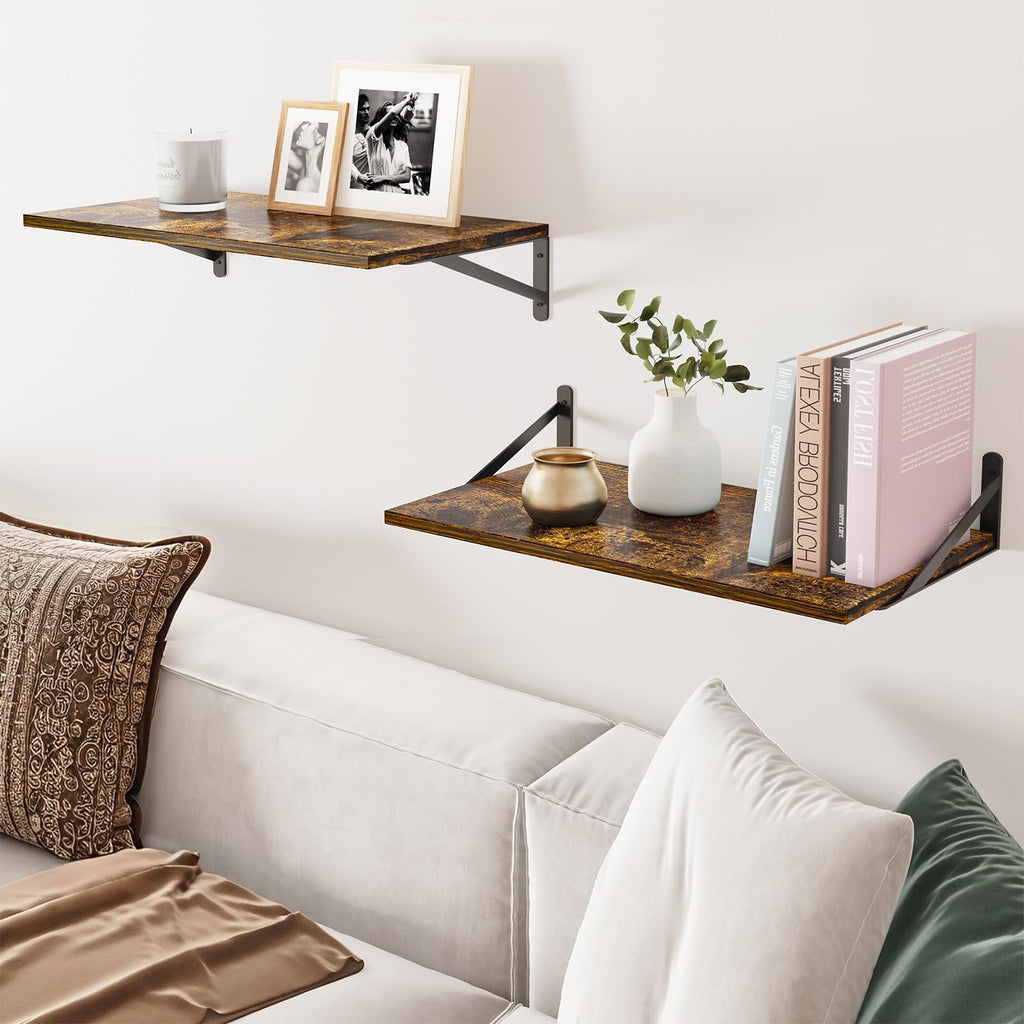 2pcs 10 in Deep Floating Shelves for Wall (Brown, 23.6" L)