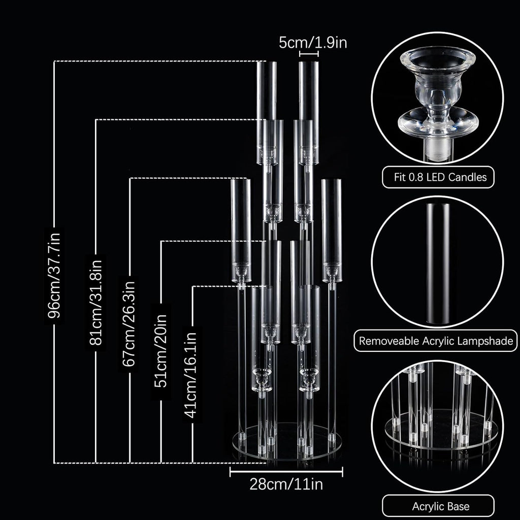 10Pcs Acrylic Candelabra Centerpiece,10 Arm Floor CandelabrasShade Pillar Taper Candlestick for Tables Dinner Party