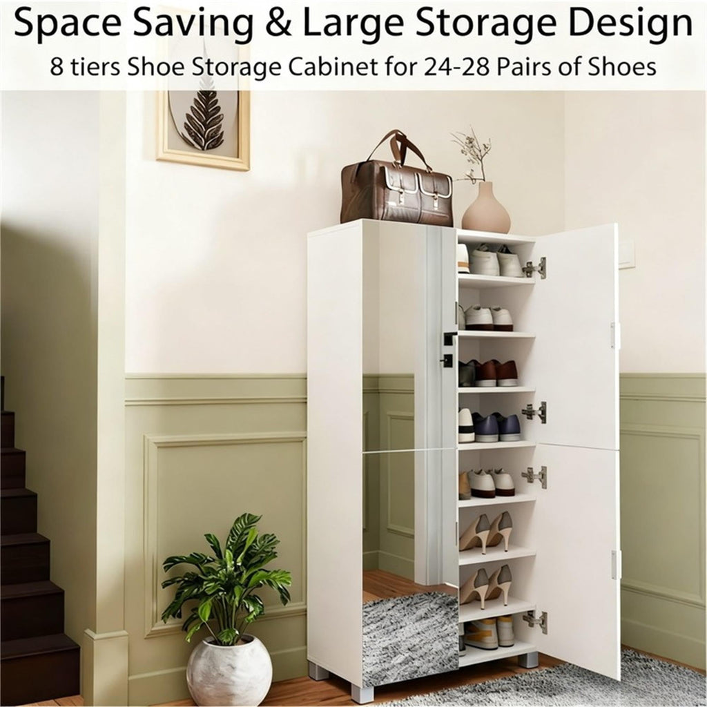 Mirror Shoe Cabinet with 4 Mirrored-Door Shoe Storage Cabinet