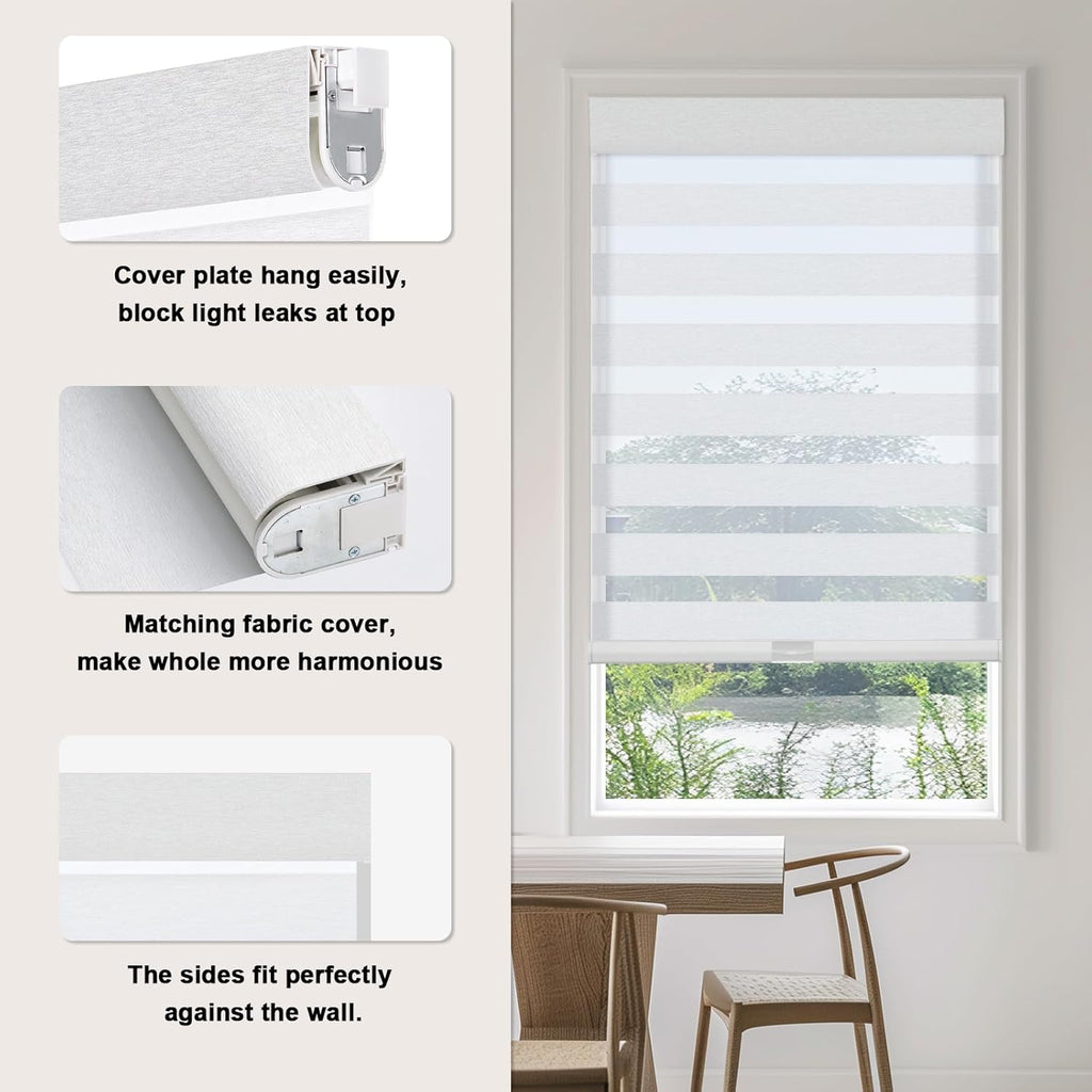 No Drill Zebra Blinds for Indoor Windows,Zebra Blinds for Windows,Kitchen,Pattern Linen Fabric,Pull Down Shades,Light