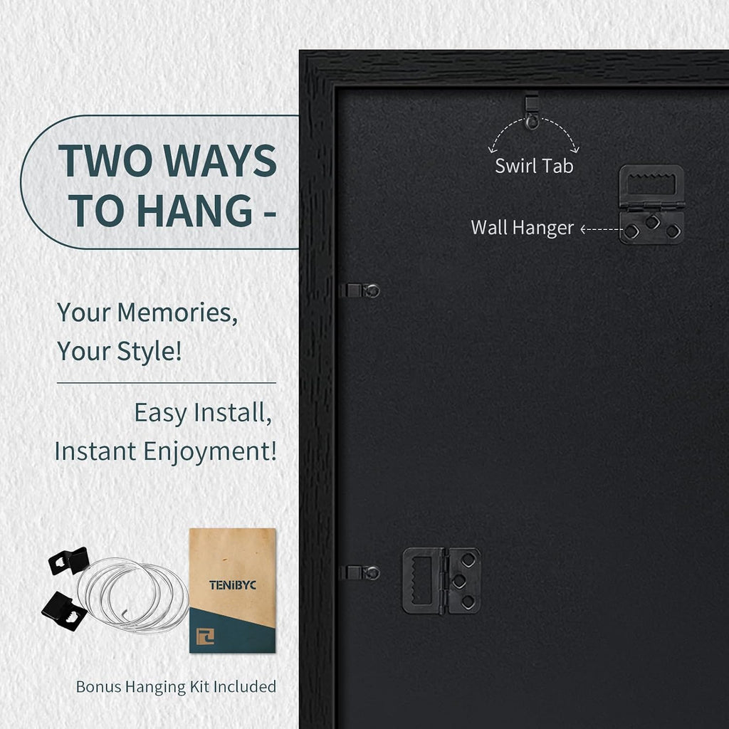 24x36 Poster Frame, Black Wood, 3 Pack, Wall Hanging for Picture - Set of 3