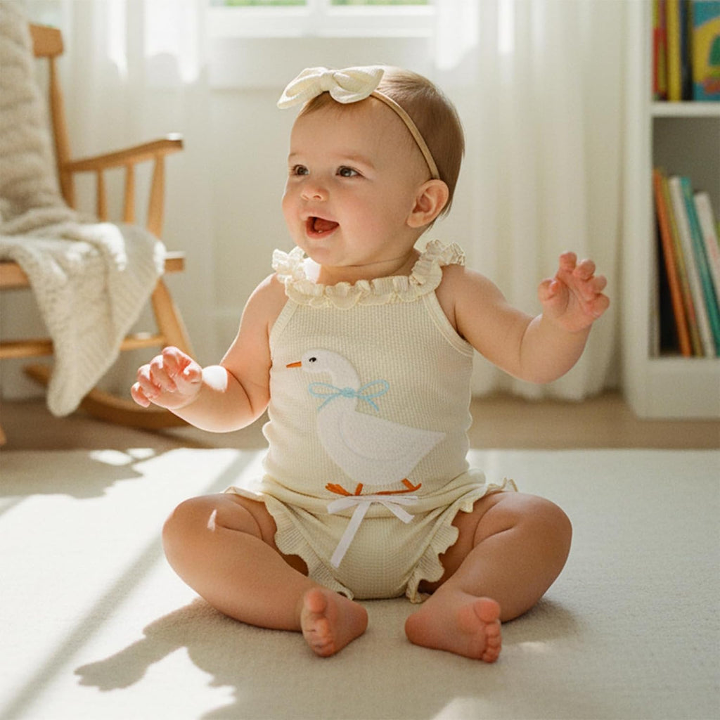 Baby Girl Clothes Infant Sleeveless Romper Bodysuit + Ruffle Bloomers Shorts+Headband Newborn Summer Outfits Set