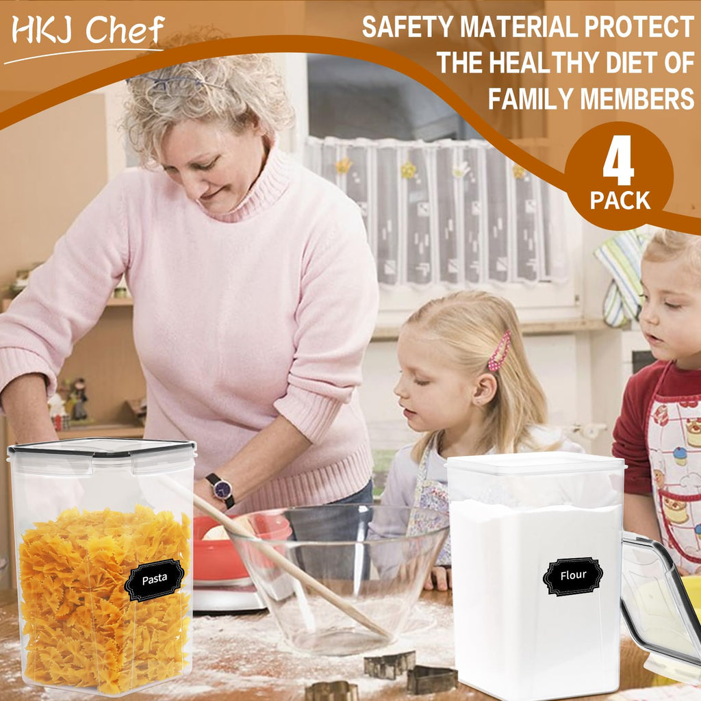 4 Pack Extra Large Airtight Food Storage Containers with Lids (6.5L / 220 oz), BPA Free Plastic Kitchen and Pantry