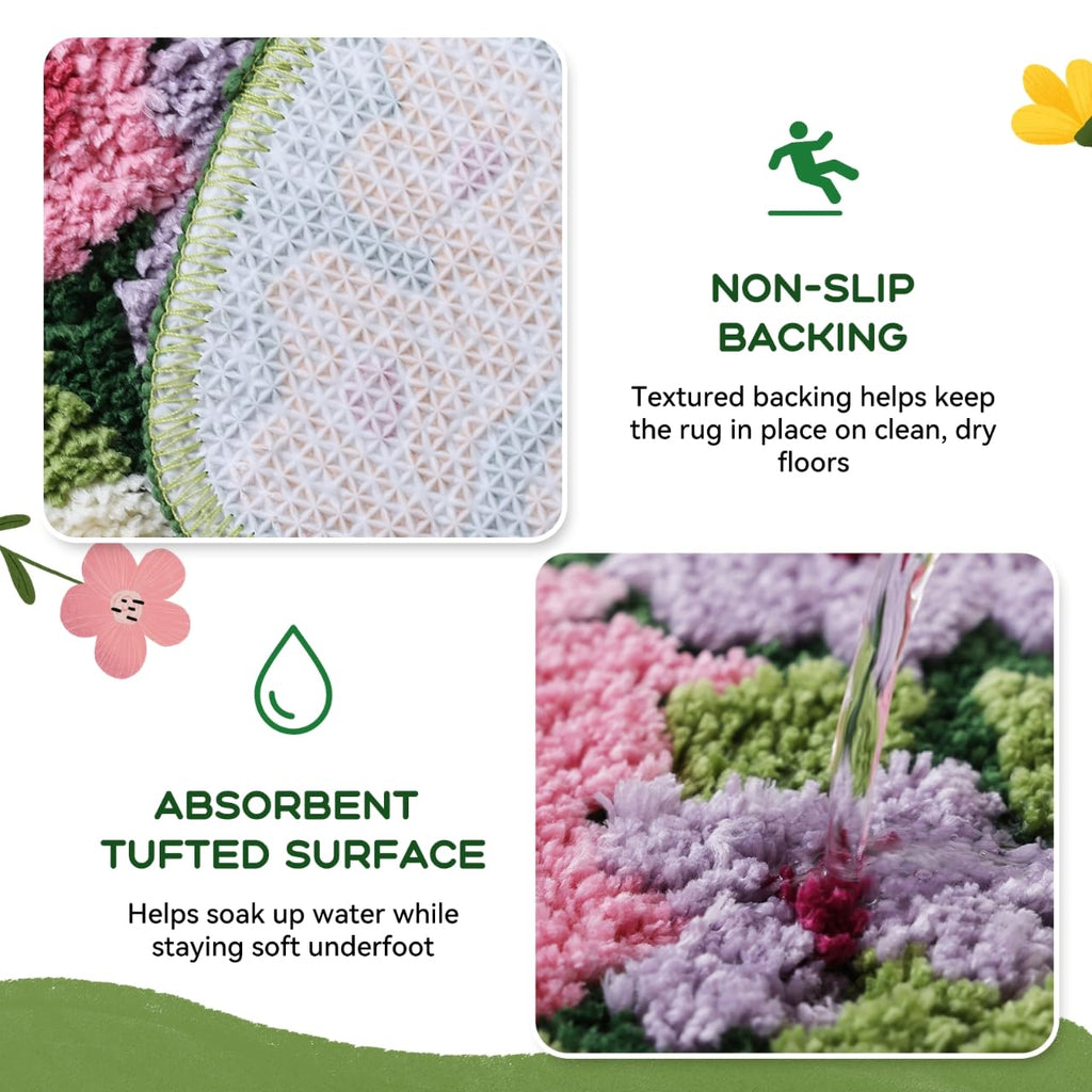 Floral Bath Mat, Cute Bath Mat, 32'' x 20'', Green