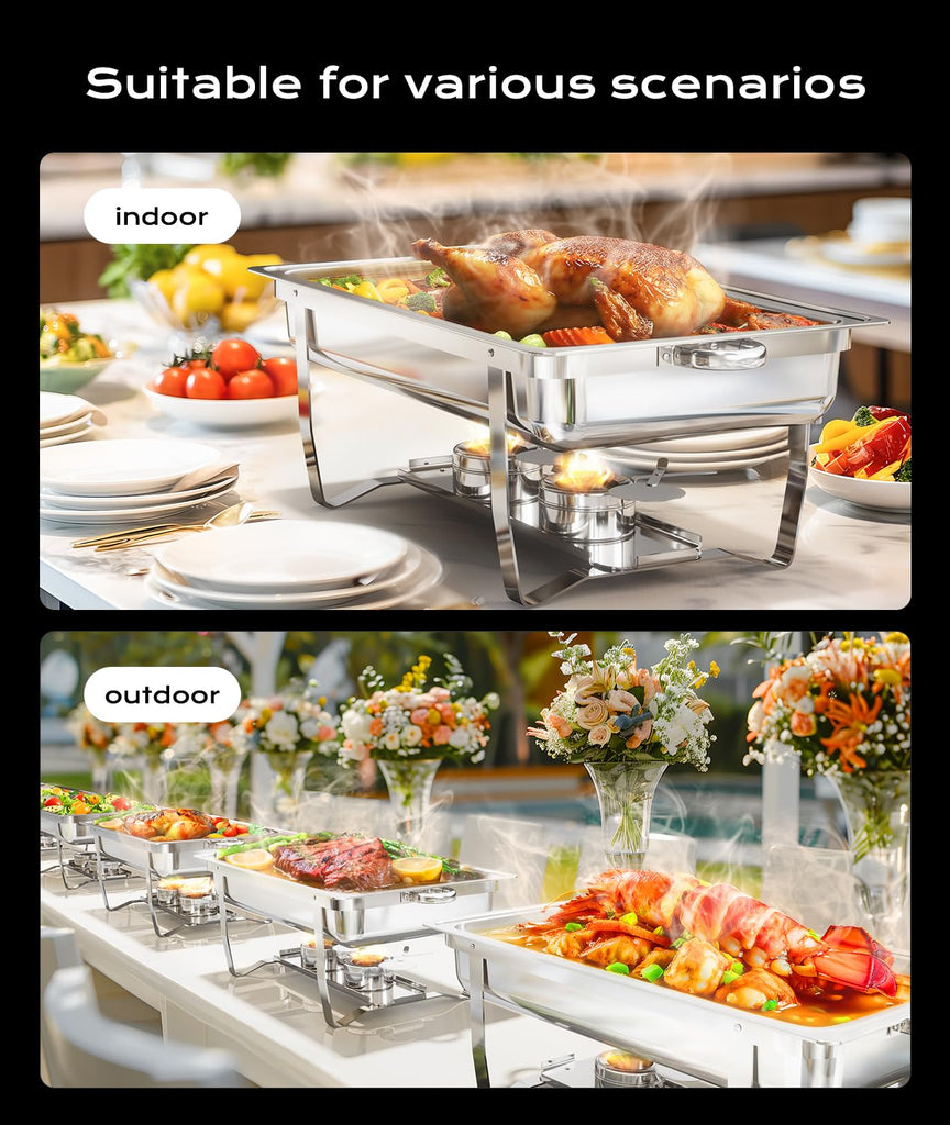 Chafing Dishes for Buffet 4 Pack, [Ultrasonic Mirror Polishing] Chafing Dish Buffet Set 9QT, [Rolled Edge Finger
