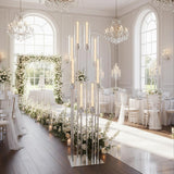 Large Floor Candelabra for Centerpiece: 8-arm Floor Candleholders with Acrylic Shades for LED Candles, Metal Pillar