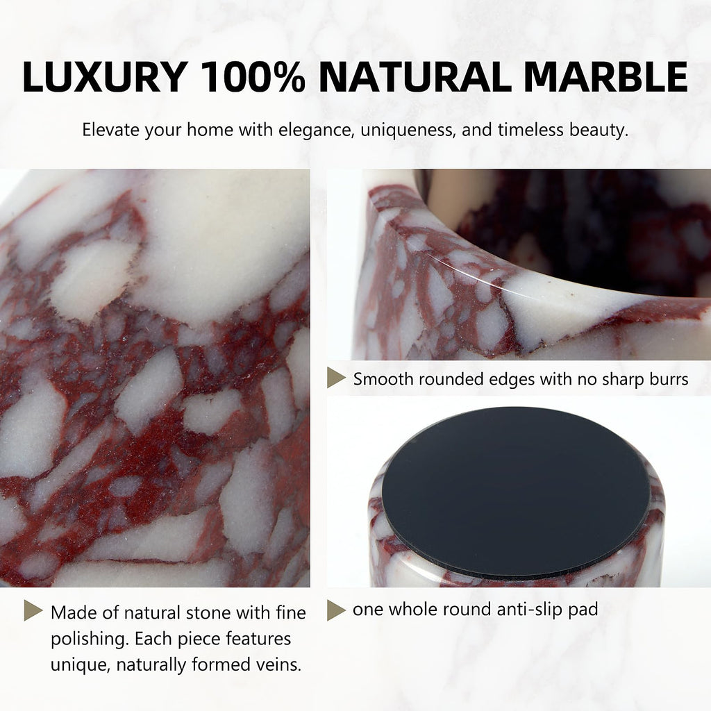 Luxury Natural Calacatta Viola Marble Qtip Holder with Lid - 3.9 Inch Round, Large Capacity Apothecary Jar for Cotton