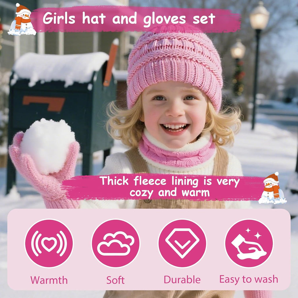 3 Pcs Kids Winter Beanie Hat Scarf Gloves Set, Thermal Thick Gifts