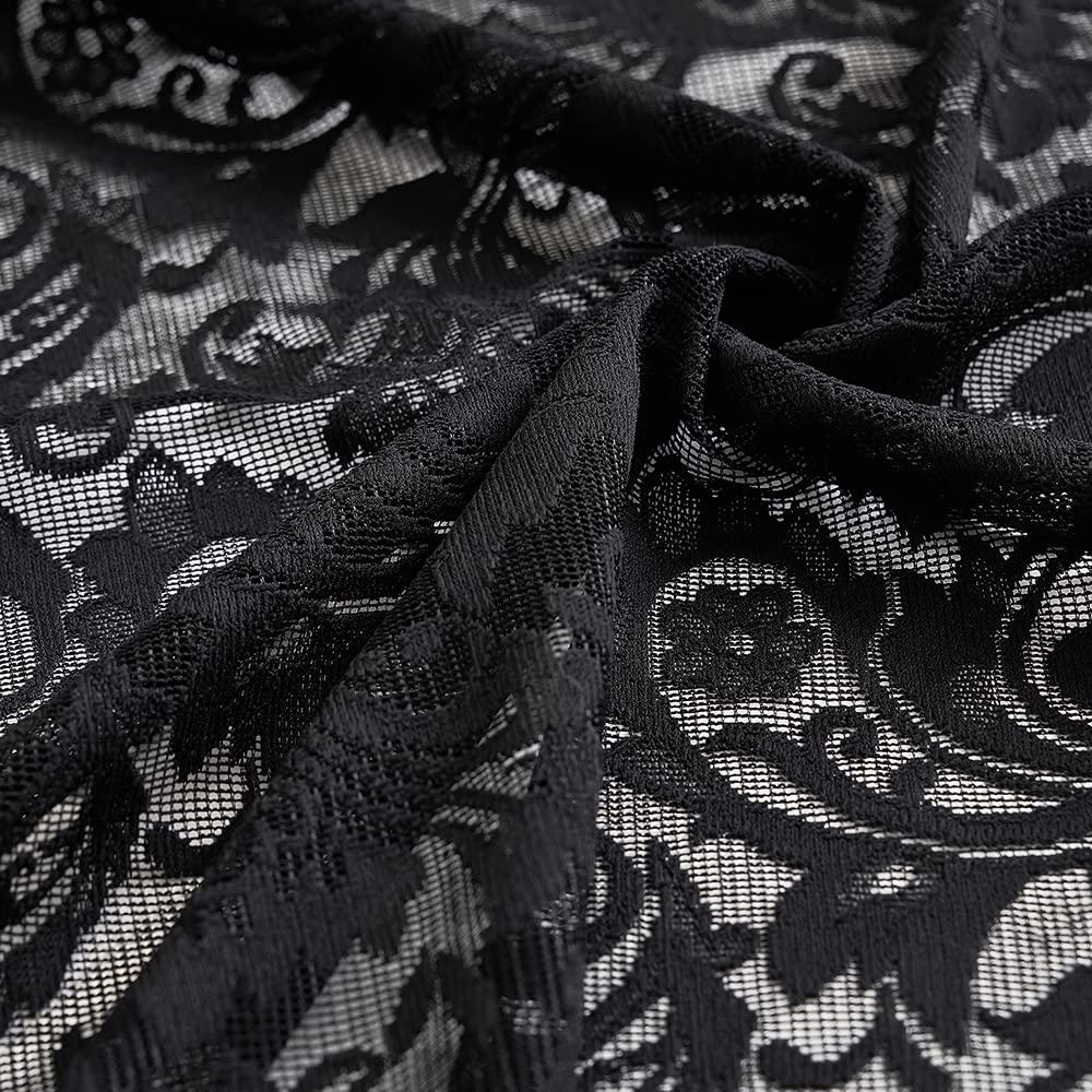 Lace Black Kitchen Curtains 36 inch Length Elegant Gothic Cafe Curtains Dark Sheer Short Tier Curtain Bedroom