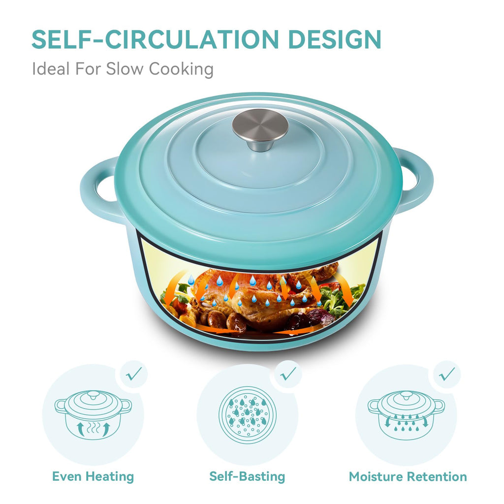 6 Quart Enameled Dutch Oven Pot with Lid, Cast Iron Dutch Oven with Dual Handles for Bread Baking, Cooking, Non-stick
