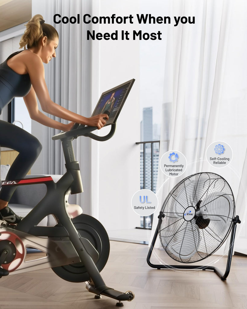 20 Inch Heavy Duty Floor & Wall Mount Fan - 5750 CFM High Velocity, 120-Watt, 3-Speed, Industrial Cooling for Garage
