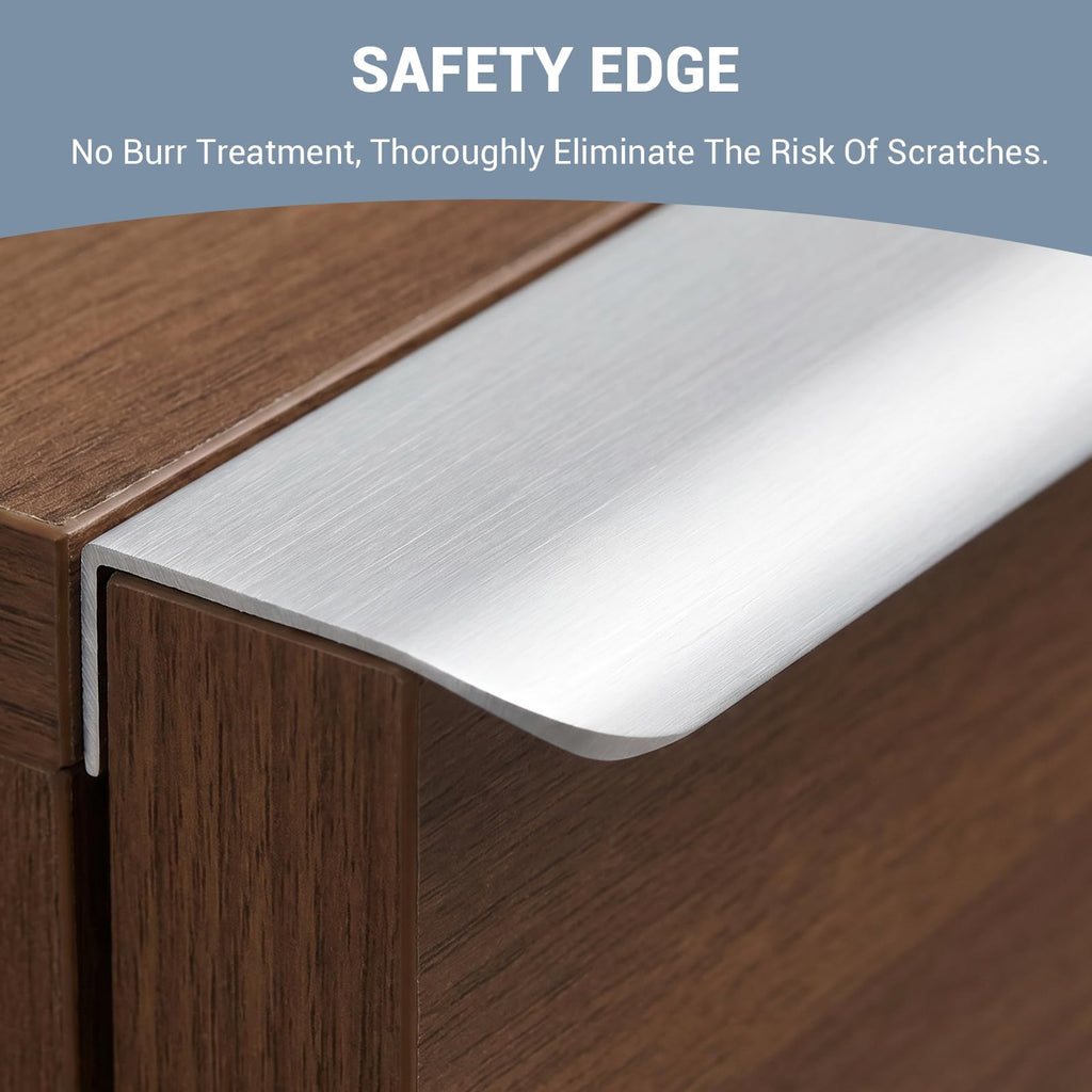 10 Pack Edge Finger Pulls for Cabinets 150mm/5.91" Length, Modern Drawer Concealed Tab Pulls, 128mm Hole Center Large