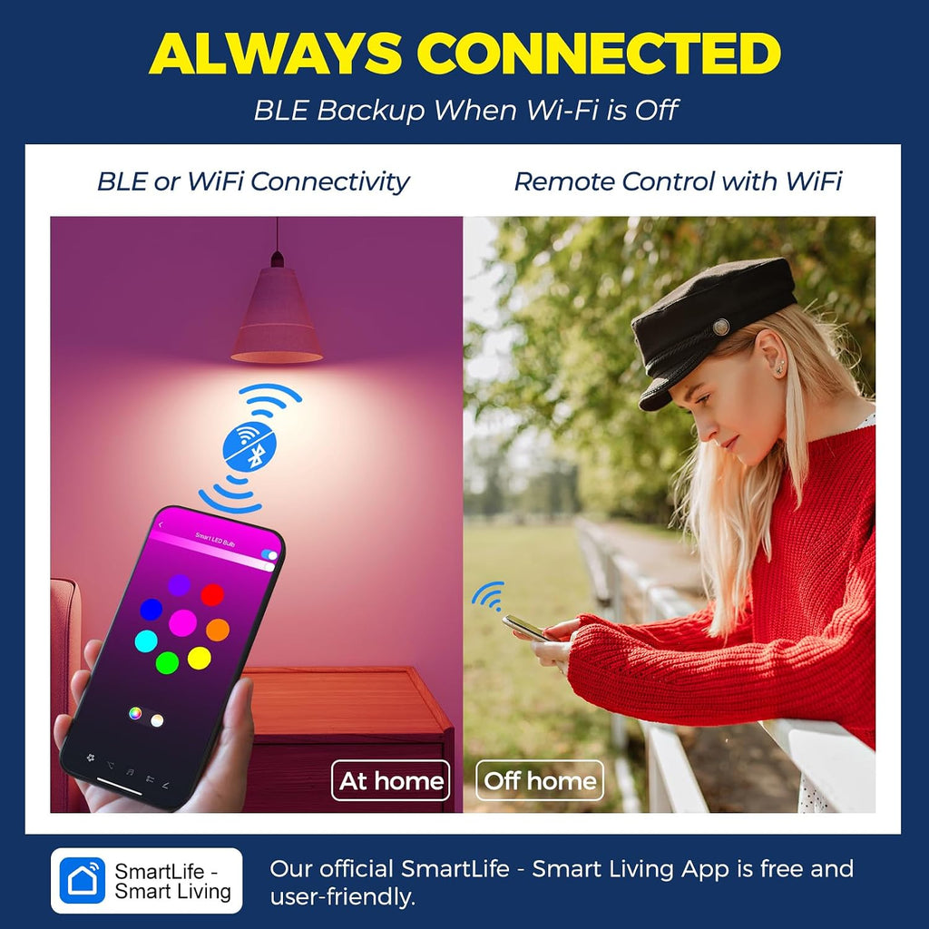 E12 Smart Light Bulb Compatible with Alexa/Google Home, 2PCS