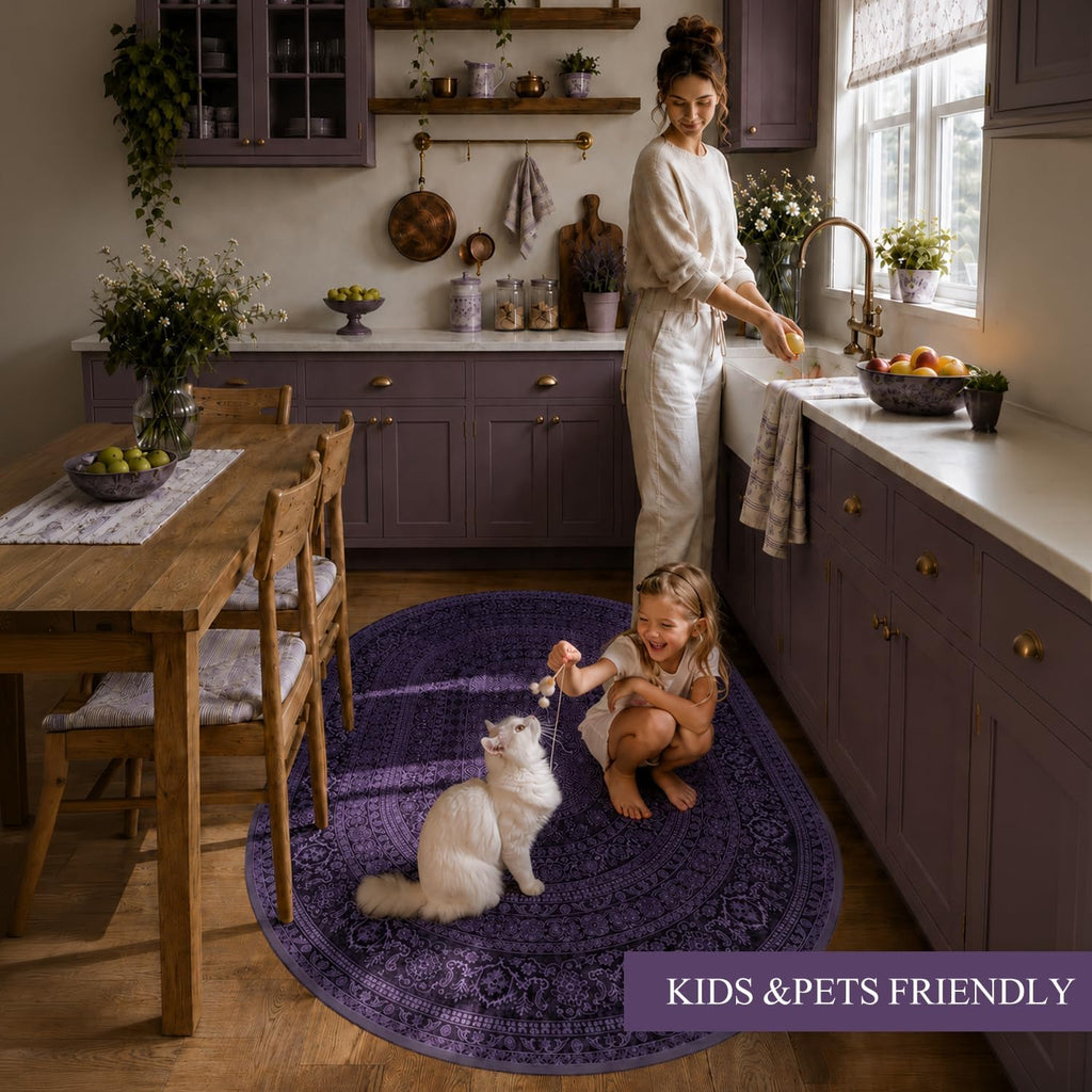 4x6 Oval Rug - Washable Ultra-Thin Carpet Muted Purple