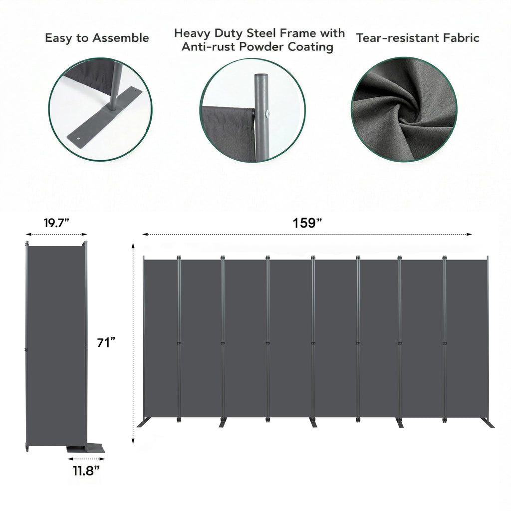 Room Divider 6FT Portable Folding Privacy Screen, 8 Panel Fabric Room Divider Extra Wide Freestanding Room Partition
