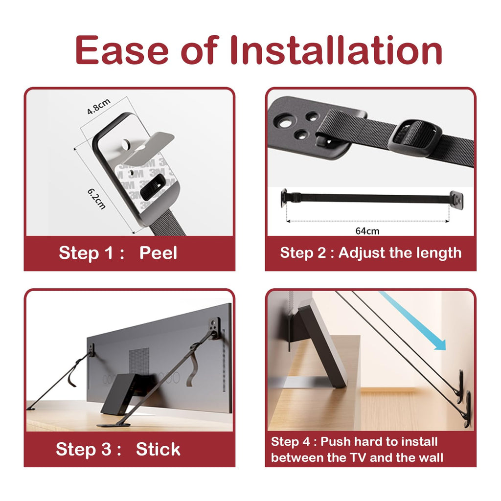 TV Wall Anchor for Baby Proofing No Drill Black, 4 Pack