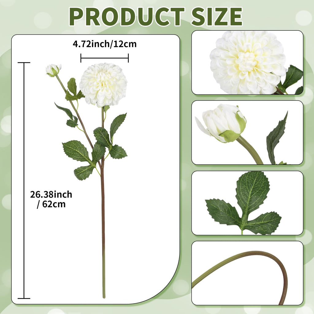 4pcs Artificial Dahlia Flowers 29" Long Stem Faux Flower Realistic Silk Dahlia Flowers with Buds for Tall Vase DIY