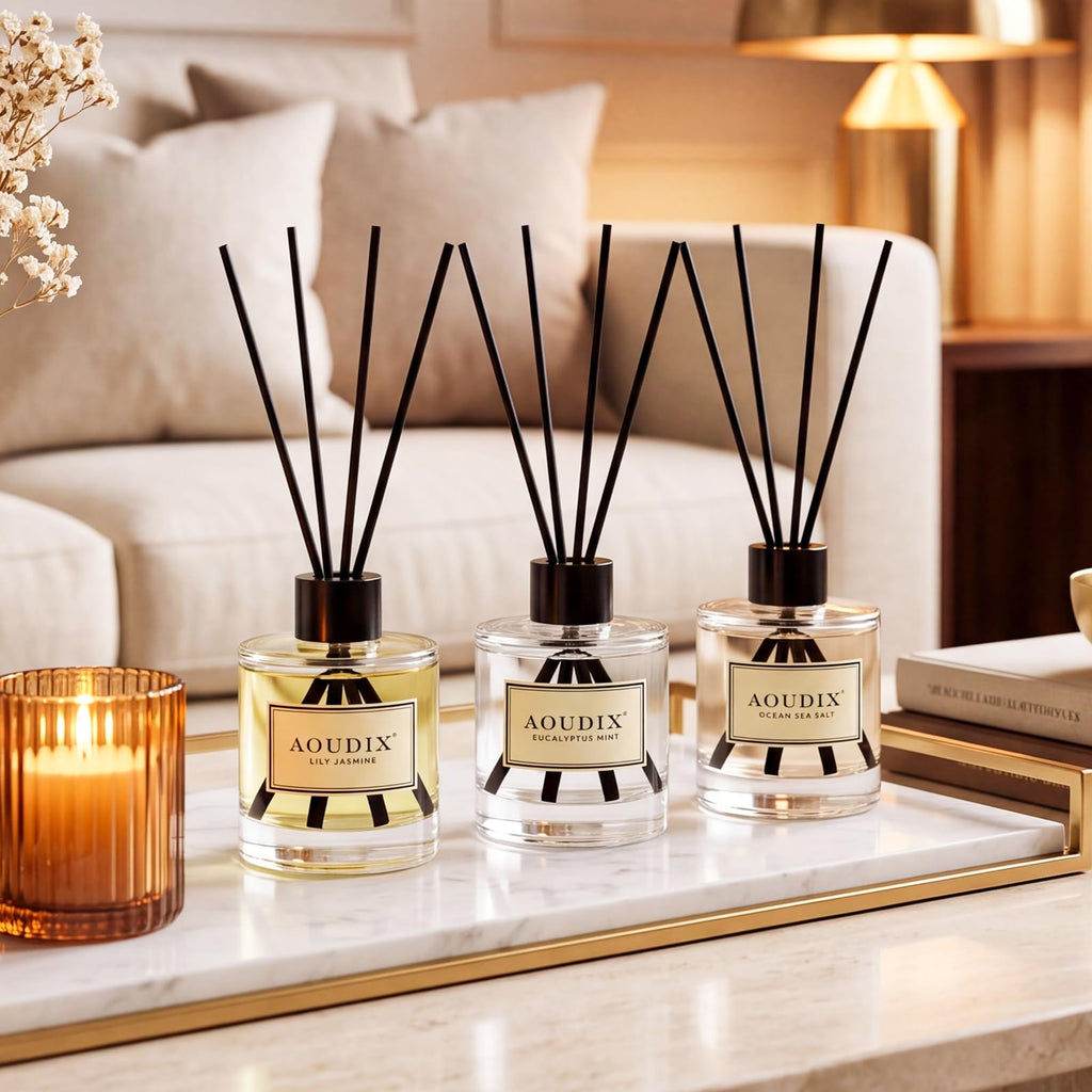 Reed Diffuser Set of 3, 50 ml Lily Jasmine/Eucalyptus Mint/Ocean
