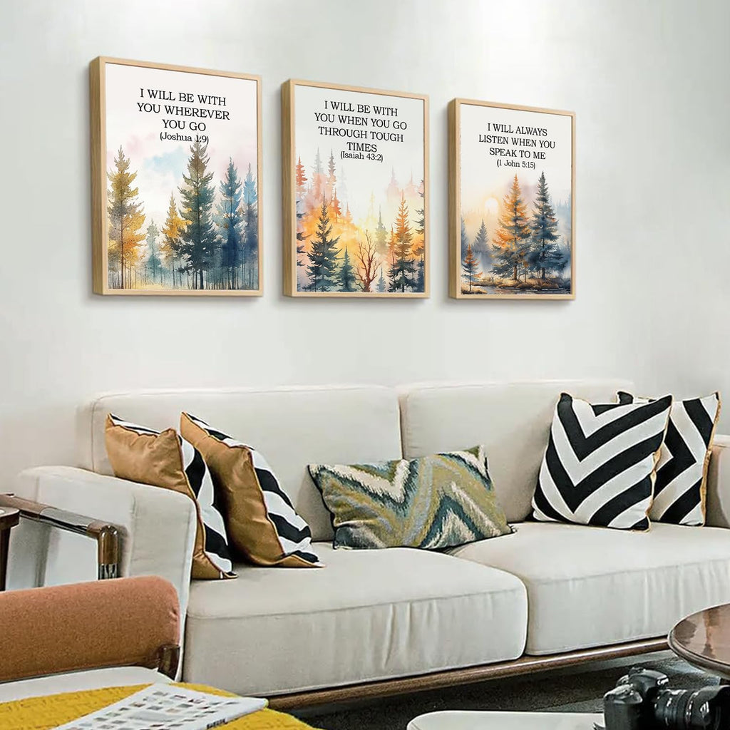 Forest Bible Verse Wall Art Painting Vintage Scripture Christian Landscape Wall Decor, Spiritual Jesus Nature Forest