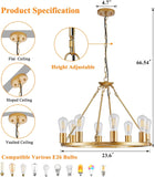 Gold Wagon Wheel Chandelier, 8 Lights Dining Room Light Fixture,23.6" Golden Metal Kitchen Island Lighting Round Pendant Light Hanging Lamp for Foyer Living Room Entryway,Height Adjustable,E26 A105-B0D78CMMRJ
