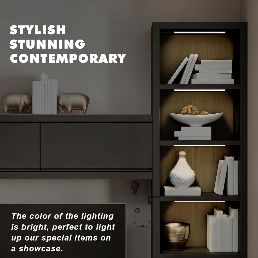 Black LED Shelf Lights, Display Cabinet Lights with Memory Function, 4 Pack x12 Inch Display Lights for Shelves, LED