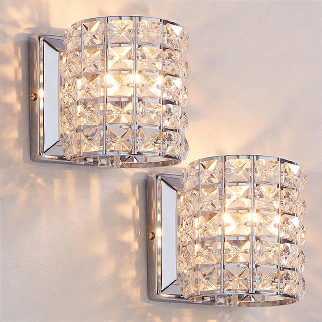 Crystal Wall Sconce Set of Two,Modern Wall Lamp 1 Light Lighting Fixtures with Crystal and Chrome Finish,Wall