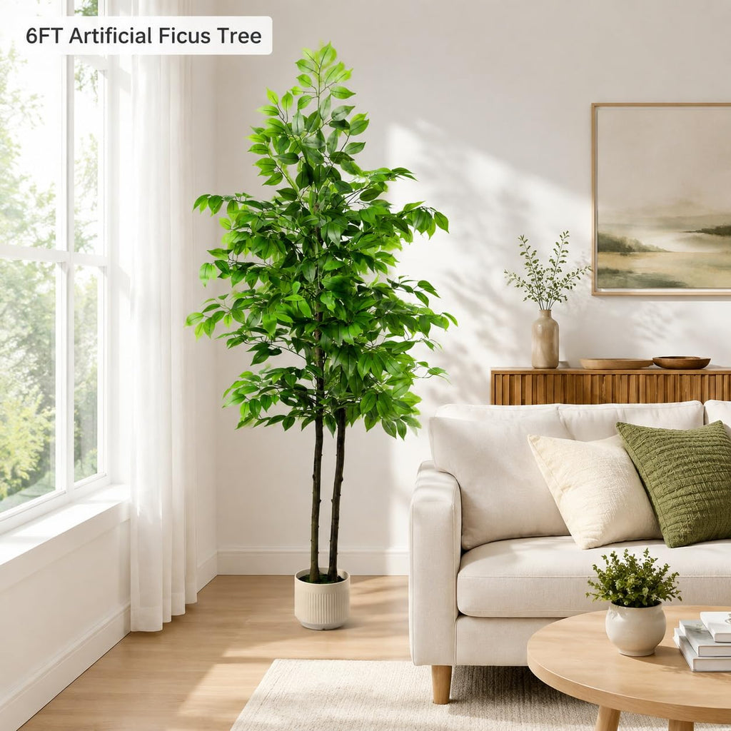 6Ft Ficus Tree Artificial, Fake Trees Artificial Indoor Decor