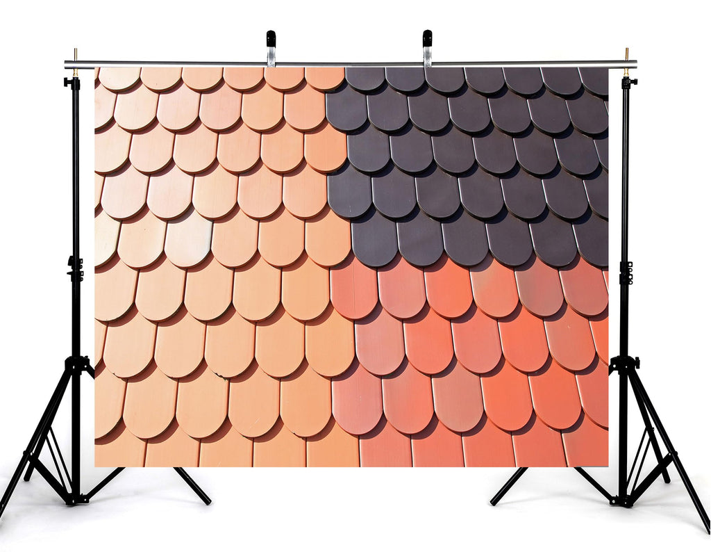 8x6ft Two Tone Clay Roof Tile Backdrop Terracotta Dark Grey Curved Slate Texture Background Tapestry Party Rustic